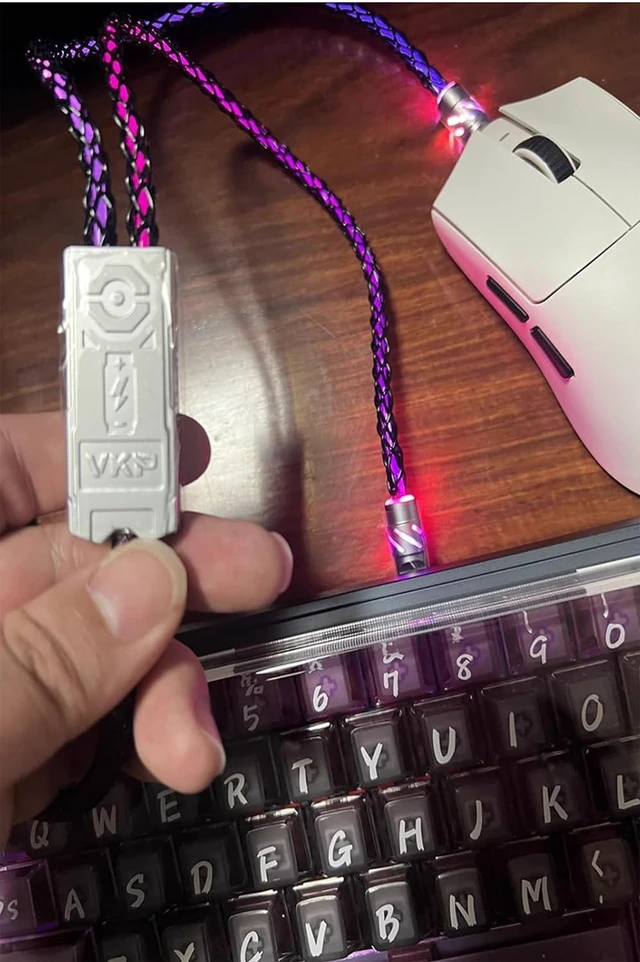 Alt view image 7 of 7 - 2-IN-1 USB C Dual 8K Mechanical Keyboard Magnetic Axis Cable , 6mm Thick Braided RGB Flash Cable, No Interruption, Metal Plug for Mechanical Keyboards/Mice/Hubs, USB-C to USB-A,1.5Meter (Purple)