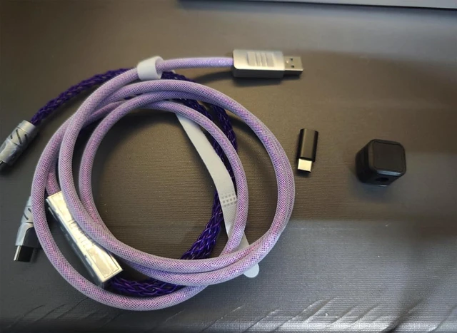 Alt view image 4 of 7 - 2-IN-1 USB C Dual 8K Mechanical Keyboard Magnetic Axis Cable , 6mm Thick Braided RGB Flash Cable, No Interruption, Metal Plug for Mechanical Keyboards/Mice/Hubs, USB-C to USB-A,1.5Meter (Purple)