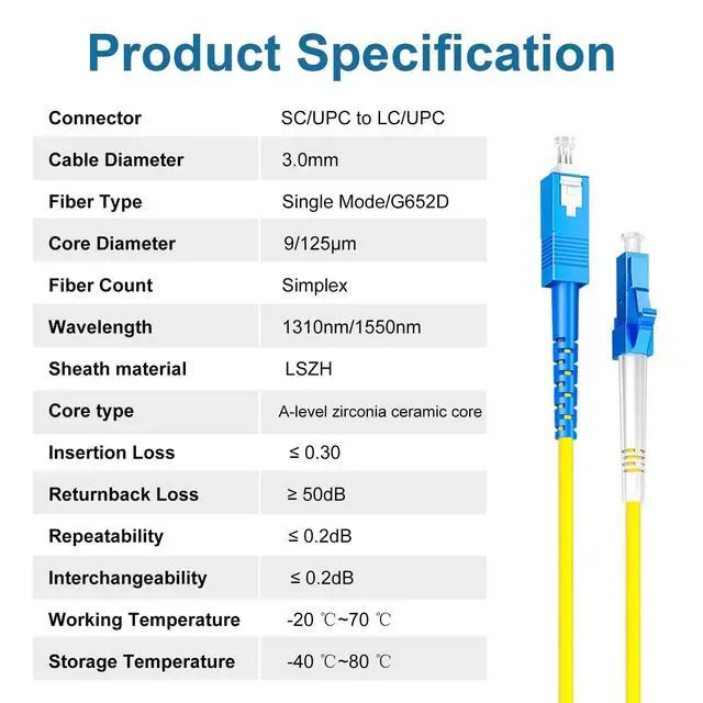 Alt view image 6 of 7 - 5Pcs 1 Meter Fiber Optic Patch Cord SC UPC to LC UPC, Simplex Single Mode Fiber Cable Jumper OS2 G652D 9/125m, 1310nm/1550nm LSZH 3.0mm