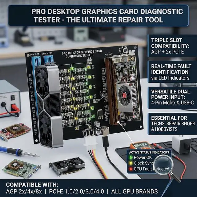 Alt view image 2 of 7 - Computer for Testing Faulty GPUs on AGP and PCIE 16X Slots with Visual Indicators AGP PCIE Diagnostic Card