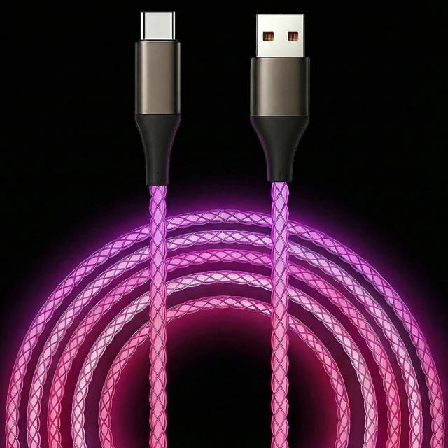 Main image of USB C Cable, 3FT Colorful Gradual Light up Type C Charger Fast Charging Led USB Type C Cord Compatible with iPhone 17/17 Pro/16e/16/15 Pro Max,Samsung Galaxy S10 S9 S8 Plus, Note 10 9 8(Pink Purple)