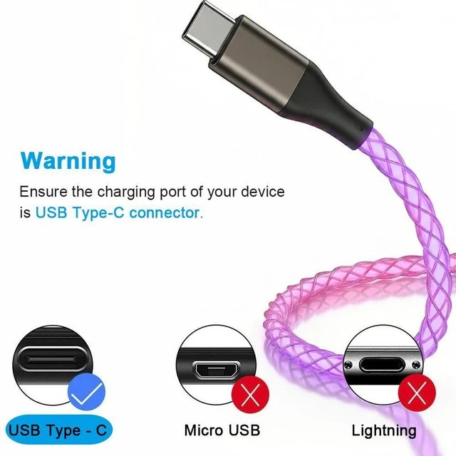 Alt view image 5 of 7 - USB C Cable, 3FT Colorful Gradual Light up Type C Charger Fast Charging Led USB Type C Cord Compatible with iPhone 17/17 Pro/16e/16/15 Pro Max,Samsung Galaxy S10 S9 S8 Plus, Note 10 9 8(Pink Purple)
