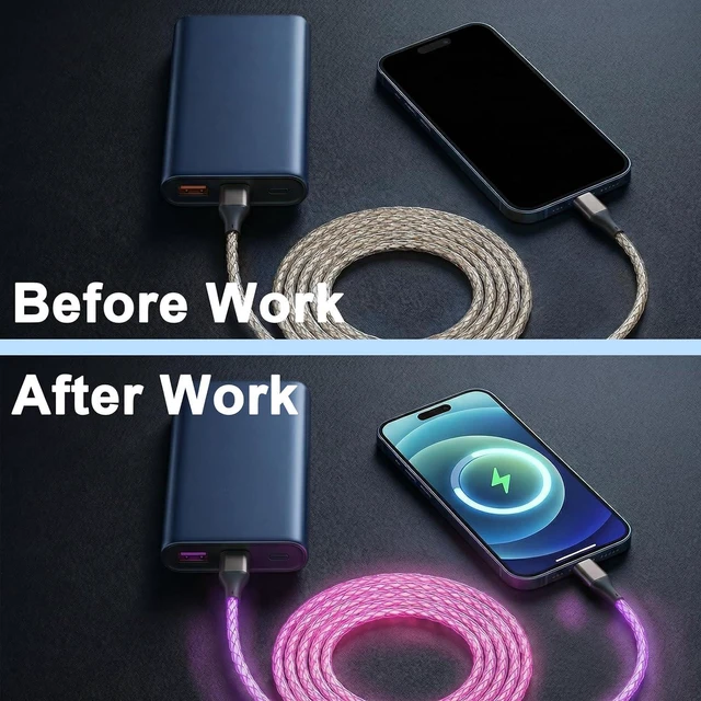 Alt view image 2 of 7 - USB C Cable, 3FT Colorful Gradual Light up Type C Charger Fast Charging Led USB Type C Cord Compatible with iPhone 17/17 Pro/16e/16/15 Pro Max,Samsung Galaxy S10 S9 S8 Plus, Note 10 9 8(Pink Purple)