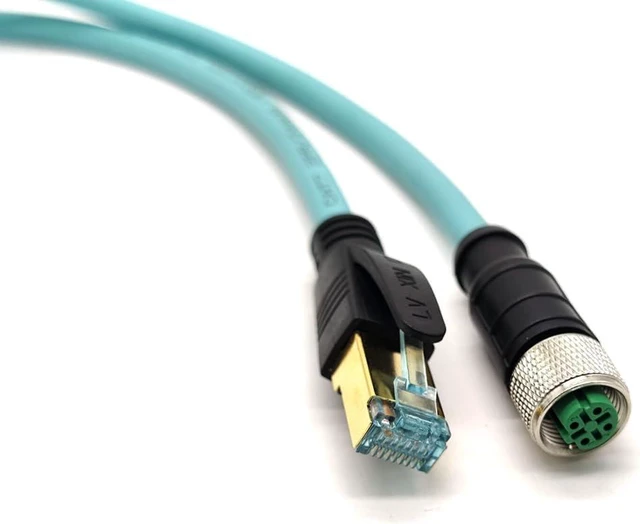 Alt view image 6 of 6 - M12 4 Pin D Code Female to RJ45 Plug High Flex Cat7 Industrial Ethernet PVC Cable 1M