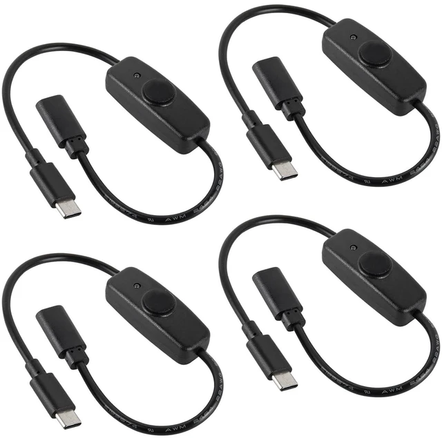 Main image of ACEIRMC 4pcs Upgraded 28cm(11 inch) USB C Male to Female On/Off Switch Cable Short USB Extension Cable with On Off Switch for Raspberry Pi 4