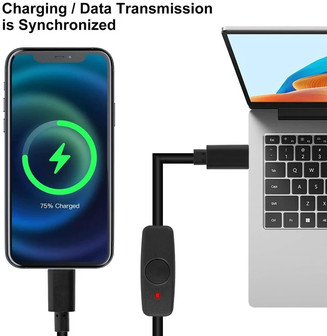 Alt view image 5 of 6 - ACEIRMC 4pcs Upgraded 28cm(11 inch) USB C Male to Female On/Off Switch Cable Short USB Extension Cable with On Off Switch for Raspberry Pi 4