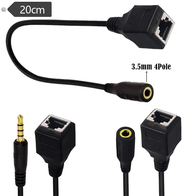 Alt view image 2 of 6 - 20CM Network Interface RJ45 Female to 3.5mm Jack Male Female Cable with Microphone for Singing Table KTV Touch Screen Products(Male and Female)