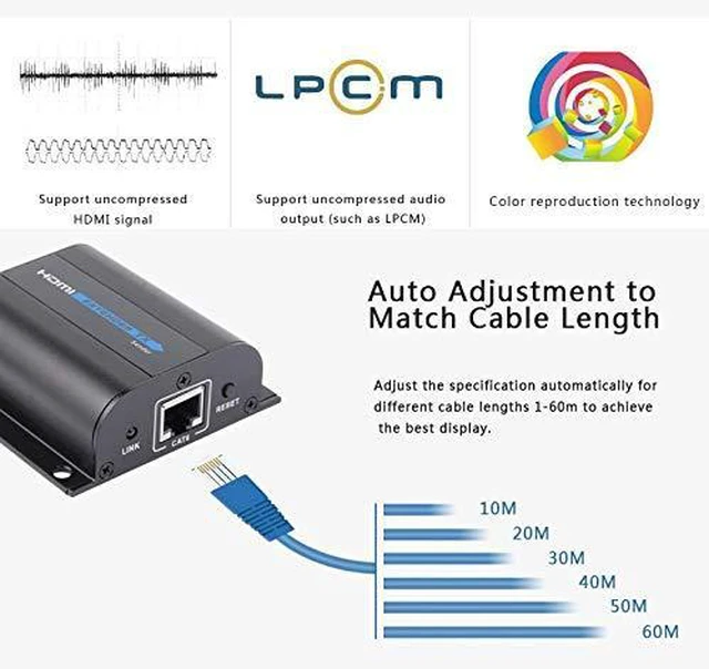 Alt view image 4 of 4 - PremiumCord HDMI Extender to 50m Distance via Cat6/6a/7 Patch Cable, EDID Settings, Local HDMI Output, Full HD 1080p Video Resolution