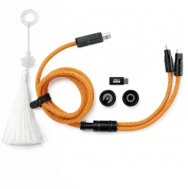 Main image of Angry miao Split Dual 8K Gaming Cable AM Edition (4.6ft), High-Speed Dual Connection, Low Latency, Compatible with USB Type-C Devices, Durable Mesh Silver-Plated Wire - Starburst Orange