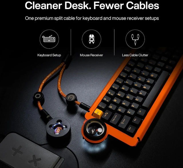 Alt view image 4 of 7 - Angry miao Split Dual 8K Gaming Cable AM Edition (4.6ft), High-Speed Dual Connection, Low Latency, Compatible with USB Type-C Devices, Durable Mesh Silver-Plated Wire - Starburst Orange