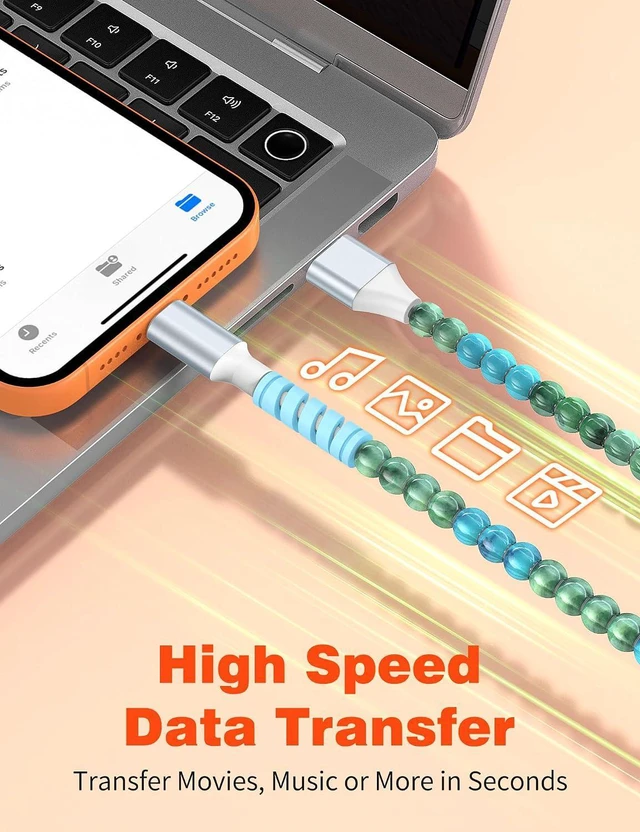 Alt view image 6 of 7 - USB A to USB C Charger Cable 6FT Beaded Charging Cord for iPhone 17 16 Pro Max Plus 15,27W Cute Type C Car Charger Cord&Carplay for iPhone iPad 10 A16 11th Samsung S25 S24 S23 Pixel Android,Blue-Green