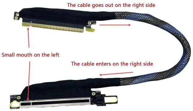 Alt view image 5 of 7 - Advanced PCIE 5.0 X16 Extender Extension Cable with Gold Plated Connectors and Metal Shielding Optional Length
