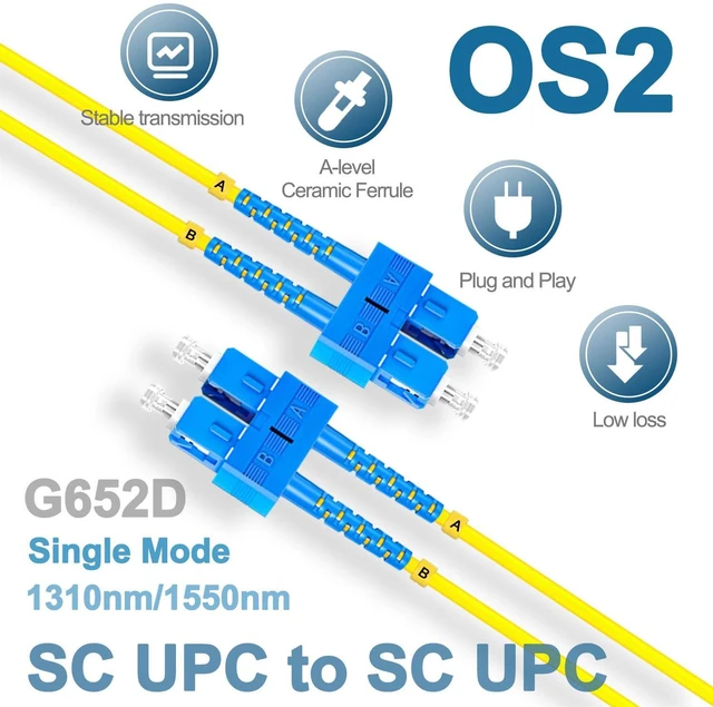 Alt view image 2 of 7 - 5Pcs 3 Meter Fiber Optic Patch Cord SC UPC to SC UPC, Duplex Single Mode Fiber Cable Jumper OS2 G652D 9/125m, 1310nm/1550nm LSZH 3.0mm