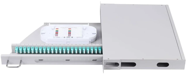 Alt view image 2 of 7 - LC-OM3 24 Duplex 48 Port Rack Mount Enclosure Box with Splice Tray (Rotating Type, with Fiber Pigtails and Couplers) Fits for 19" Rack Cabinet