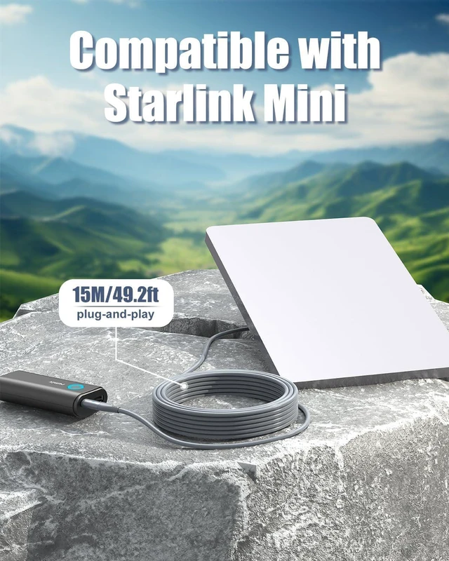 Alt view image 4 of 7 - Starlink Mini Cable USB C to DC Power Cable 49.2FT, 100W Input Power Cable with Detection Light for Starlink Mini, Waterproof, Compatible with 100W+ PD Source, Starlink Mini Accessories