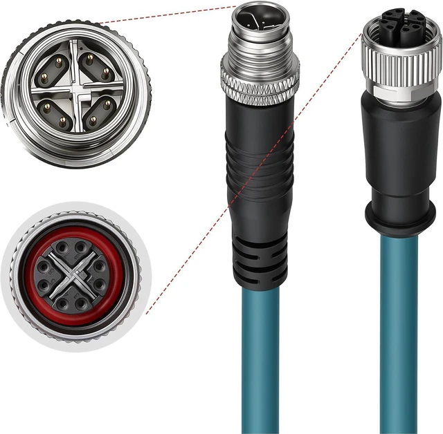 Main image of M12 8 Position Male to Female Ethernet Cable X-Code Cat7e High Flex Sheild Waterproof Industrial Gigabit Ethernet Networks Cable for Congex Industrial Camera (8M)