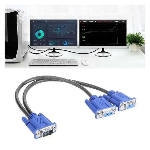 Alt view image 2 of 4 - Splitter Cable 1 Computer to Dual 2 Monitor Adapter Y Splitter Male to Female Wire Cord