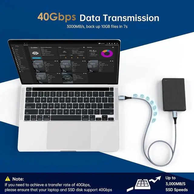 Alt view image 2 of 7 - 10FT for Thunderbolt 5 Cable, High Speed 40Gbps, PD 240W, 8K@60Hz, 4K@144Hz, USB4 V2 Cable, USB C Display Cable for Thunderbolt 4, Mac mini M4, iPhone 17, Razer Blade, ACASIS SSD