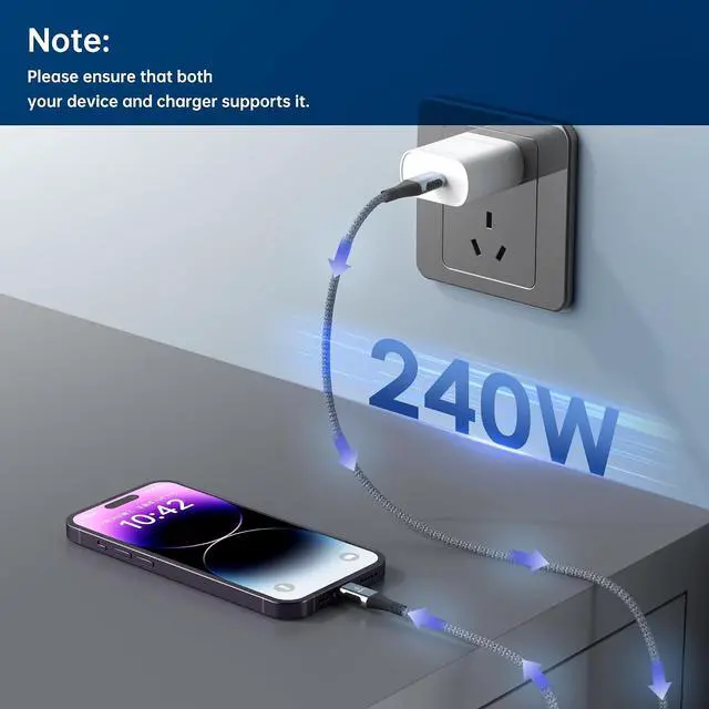 Alt view image 6 of 7 - 10FT for Thunderbolt 5 Cable, High Speed 40Gbps, PD 240W, 8K@60Hz, 4K@144Hz, USB4 V2 Cable, USB C Display Cable for Thunderbolt 4, Mac mini M4, iPhone 17, Razer Blade, ACASIS SSD
