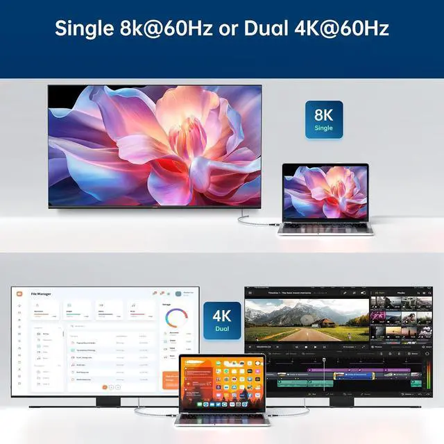 Alt view image 5 of 7 - 10FT for Thunderbolt 5 Cable, High Speed 40Gbps, PD 240W, 8K@60Hz, 4K@144Hz, USB4 V2 Cable, USB C Display Cable for Thunderbolt 4, Mac mini M4, iPhone 17, Razer Blade, ACASIS SSD
