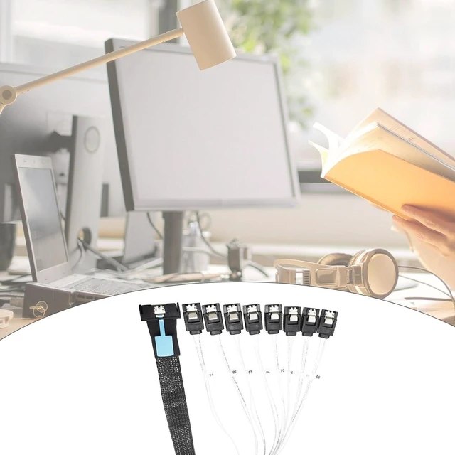 Alt view image 2 of 7 - High Speed 8i(74P) to 8xSATA Conversion Cable pieceIE5.0 Port 24Gbps SAS4.0 Power Cable for Server Data Transfer