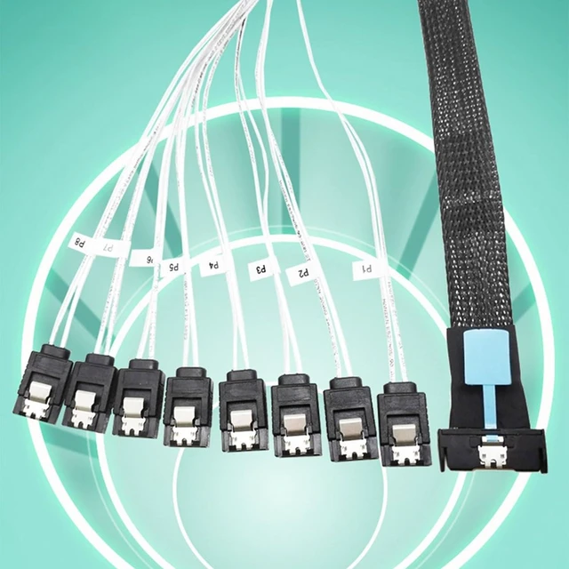Alt view image 7 of 7 - High Speed 8i(74P) to 8xSATA Conversion Cable pieceIE5.0 Port 24Gbps SAS4.0 Power Cable for Server Data Transfer