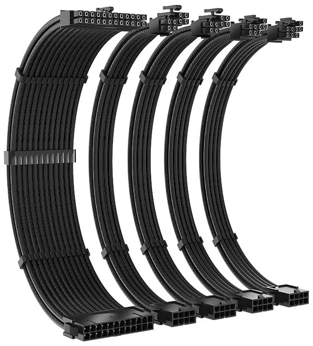 Main image of PC Power Supply Sleeved Cable Extension Set 35CM 24Pin PCIE 8Pin CPU 4+4Pin Extensions With Cable Combs Set Black