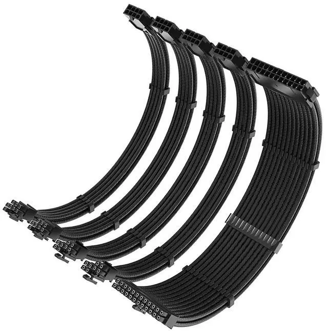 Alt view image 5 of 7 - PC Power Supply Sleeved Cable Extension Set 35CM 24Pin PCIE 8Pin CPU 4+4Pin Extensions With Cable Combs Set Black