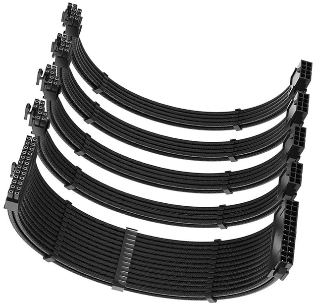 Alt view image 7 of 7 - PC Power Supply Sleeved Cable Extension Set 35CM 24Pin PCIE 8Pin CPU 4+4Pin Extensions With Cable Combs Set Black