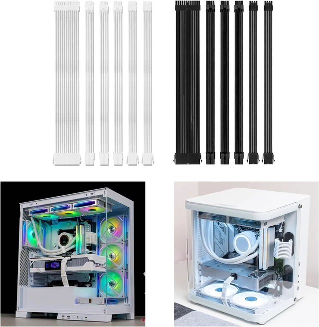 Alt view image 2 of 7 - PC Power Supply Sleeved Cable Extension Set 30CM 24Pin PCIE GPU 8Pin CPU 4+4Pin Extensions With Cable Combs Set
