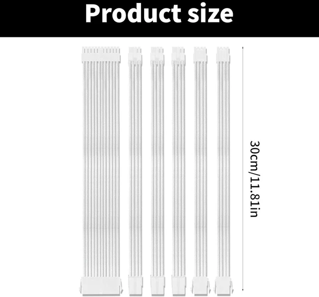 Alt view image 7 of 7 - PC Power Supply Sleeved Cable Extension Set 30CM 24Pin PCIE GPU 8Pin CPU 4+4Pin Extensions With Cable Combs Set
