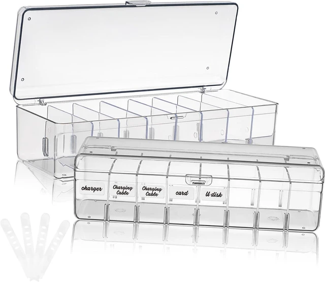 Main image of Cable Organizer Box Plastic Cord Storage with Label Stickers and Ties 2 Pcs for School Season