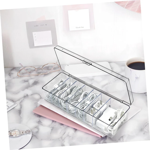 Alt view image 7 of 7 - Cable Organizer Box Plastic Cord Storage with Label Stickers and Ties 2 Pcs for School Season