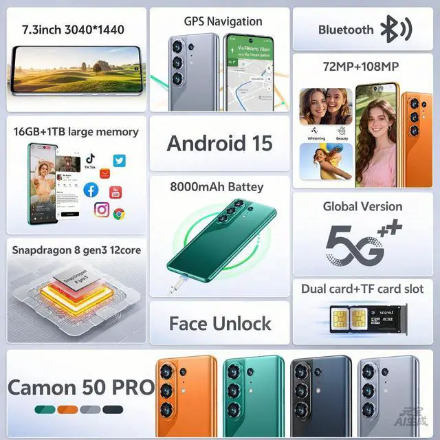 Alt view image 3 of 7 - 2026 Cross-border Smart Phone C50 Pro Large Screen 6.8 inches 3+16GB Android Export Factory Phone