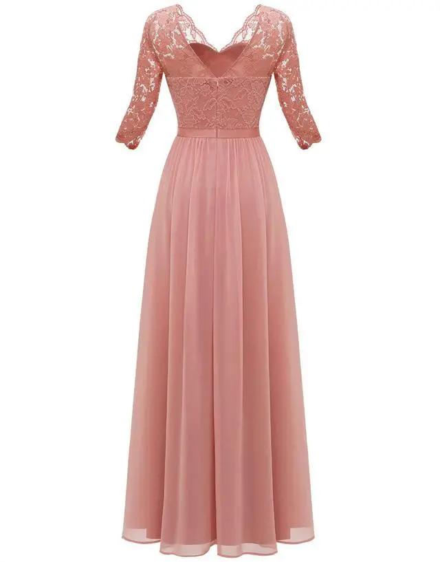 Alt view image 5 of 6 - 6-color 5-size new European and American best-selling lace-trimmed long-sleeve waist-cinching elegant dress