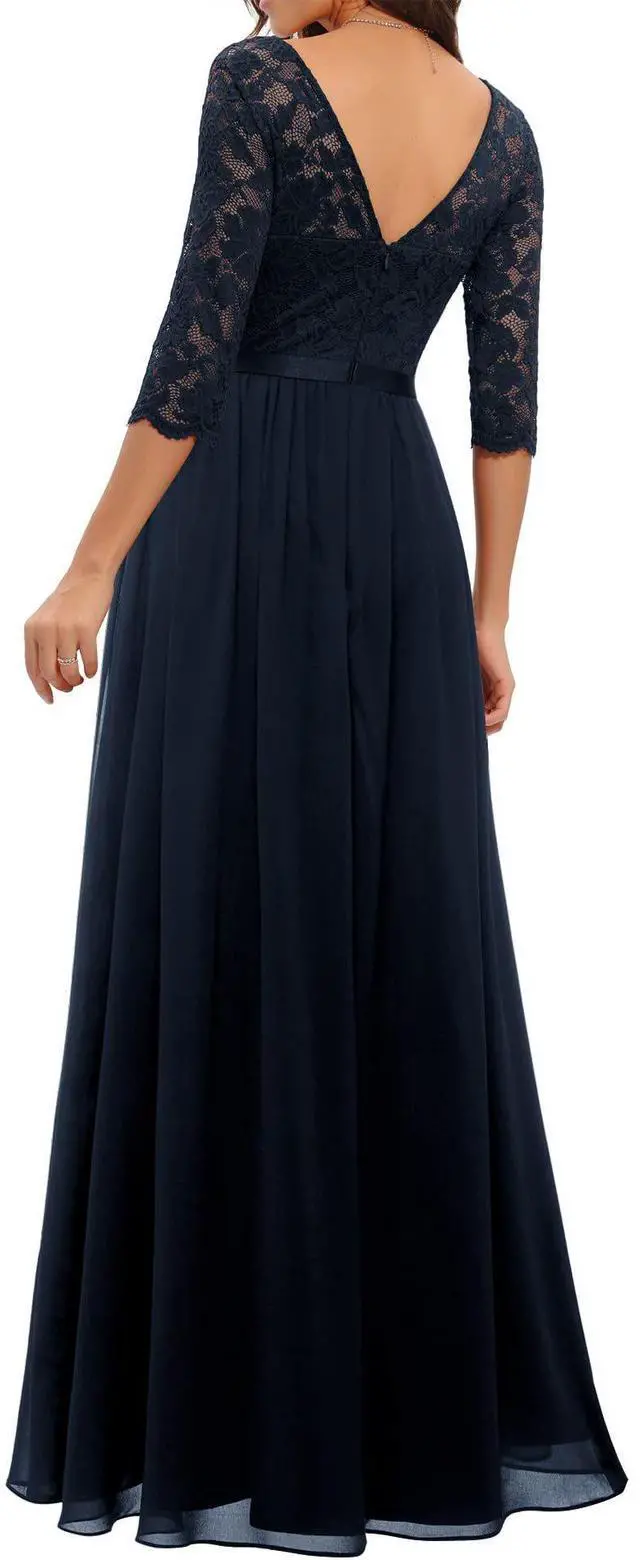 Alt view image 3 of 6 - 6-color 5-size new European and American best-selling lace-trimmed long-sleeve waist-cinching elegant dress