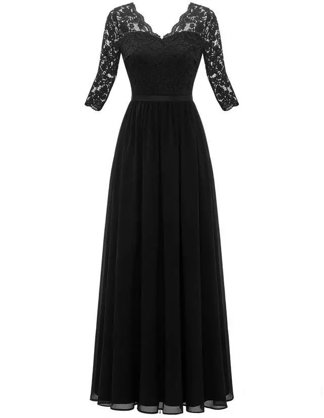 Alt view image 4 of 6 - 6-color 5-size new European and American best-selling lace-trimmed long-sleeve waist-cinching elegant dress