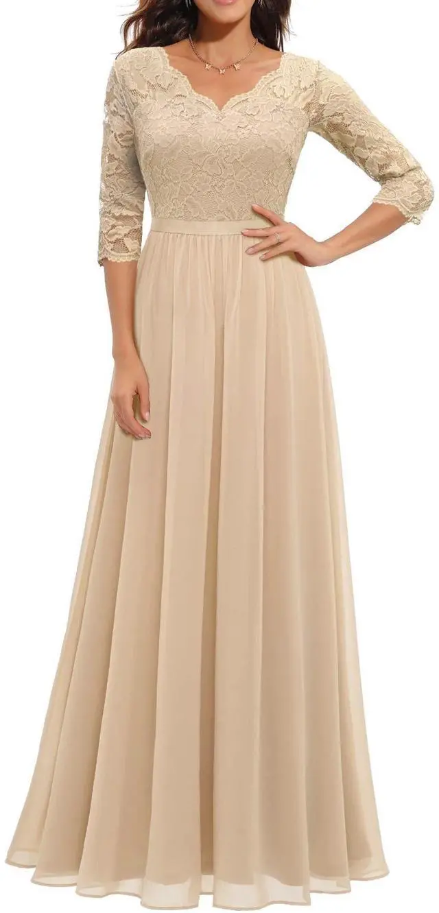 Main image of 6-color 5-size new European and American best-selling lace-trimmed long-sleeve waist-cinching elegant dress