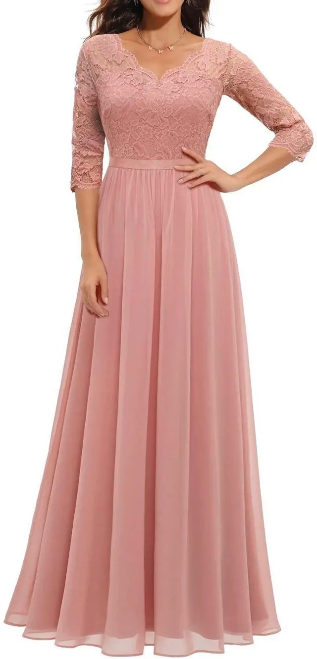 Main image of 6-color 5-size new European and American best-selling lace-trimmed long-sleeve waist-cinching elegant dress
