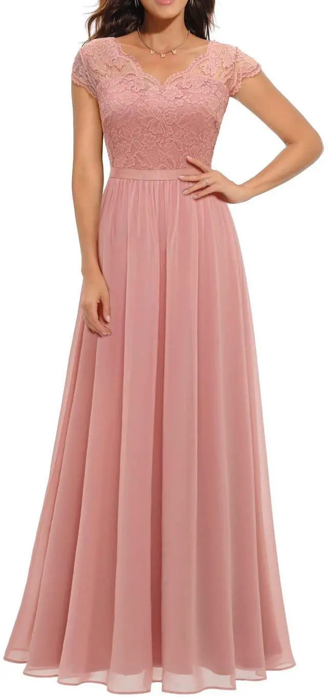 Main image of 6-color 5-size new European and American best-selling lace-trimmed long-sleeve waist-cinching elegant dress
