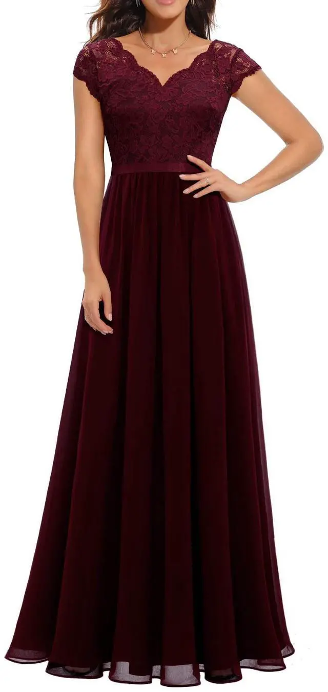 Main image of 6-color 5-size new European and American best-selling lace-trimmed long-sleeve waist-cinching elegant dress