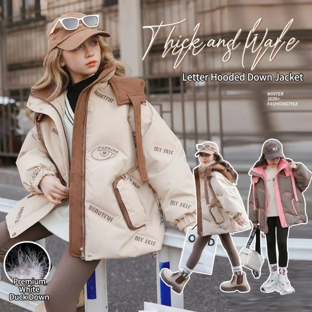 Alt view image 3 of 7 - New 2026 Girls' Winter Down Coat - Stylish, Thick and Warm White Duck Down Jacket
