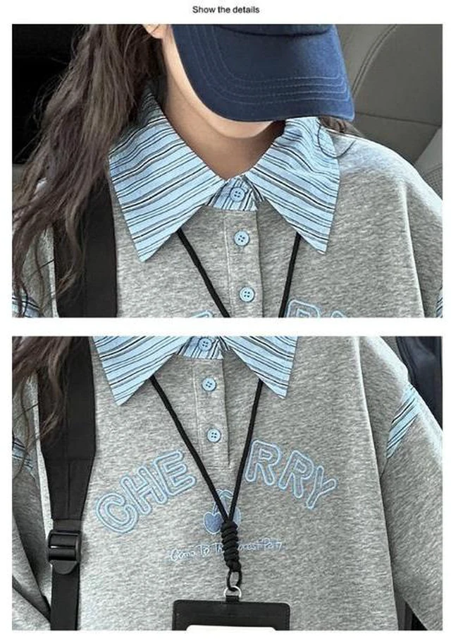 Alt view image 7 of 7 - Fall new style girls' Polo shirt sweatshirt casual base layer top jeans