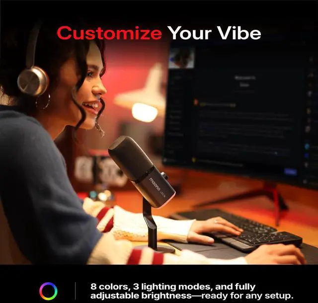 Alt view image 4 of 7 - MAONO PD100W Wireless USB Dynamic Microphone, Gaming PC Mic with One-Click Noise Reduction, Mute Button, Custom RGB,3.5mm Headphone Jack, Software, Podcast Streaming Mic