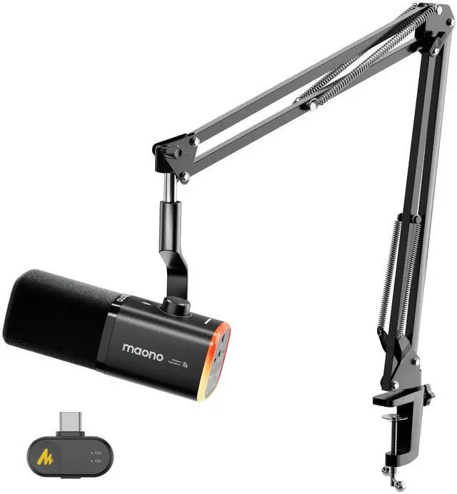 Main image of MAONO PD100W Wireless Dynamic Gaming Microphone for PC with USB-C Receiver | One-Click Noise Reduction,Custom RGB,Mute,Monitoring, Companion App,Boom Mic Set for Game Streaming Discord Podcasting
