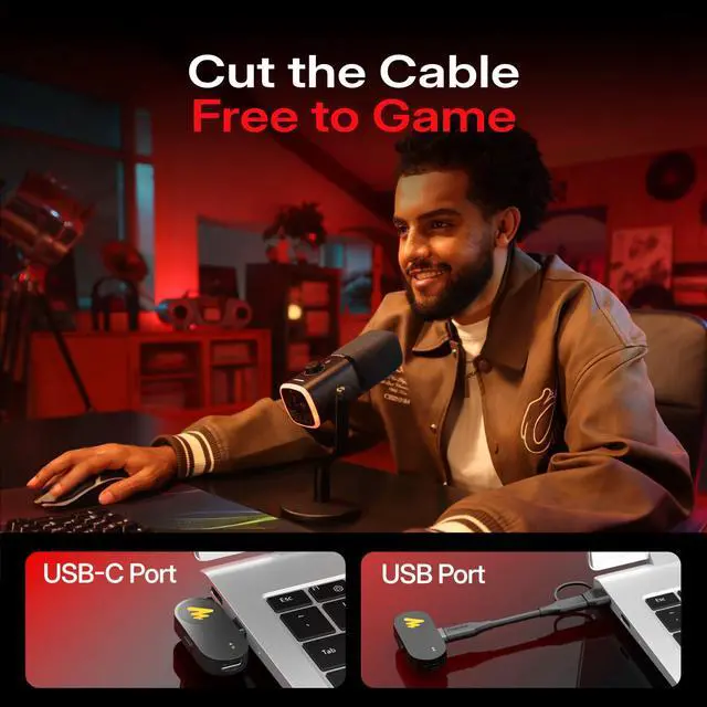 Alt view image 2 of 7 - MAONO PD100W Wireless Dynamic Gaming Microphone for PC with USB-C Receiver | One-Click Noise Reduction,Custom RGB,Mute,Monitoring, Companion App,Boom Mic Set for Game Streaming Discord Podcasting