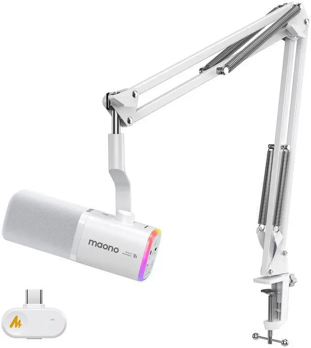 Main image of MAONO PD100W Wireless Dynamic Gaming Microphone for PC with USB-C Receiver | One-Click Noise Reduction,Custom RGB,Mute,Monitoring, Companion App,Boom Mic Set for Game Streaming Discord Podcasting
