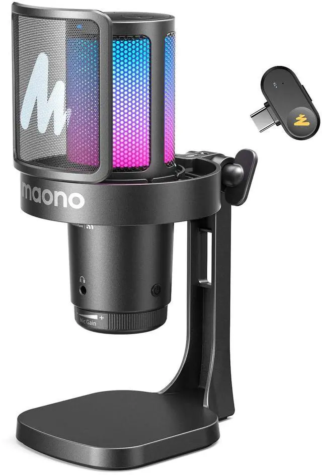 Main image of MAONO DGM20W Wireless Gaming Microphone for PC & Smartphones | USB-C Receiver, Clear Voice, Noise Reduction, Software Control, Custom RGB, Mute, Desk Stand, for Creators, Discord Streaming