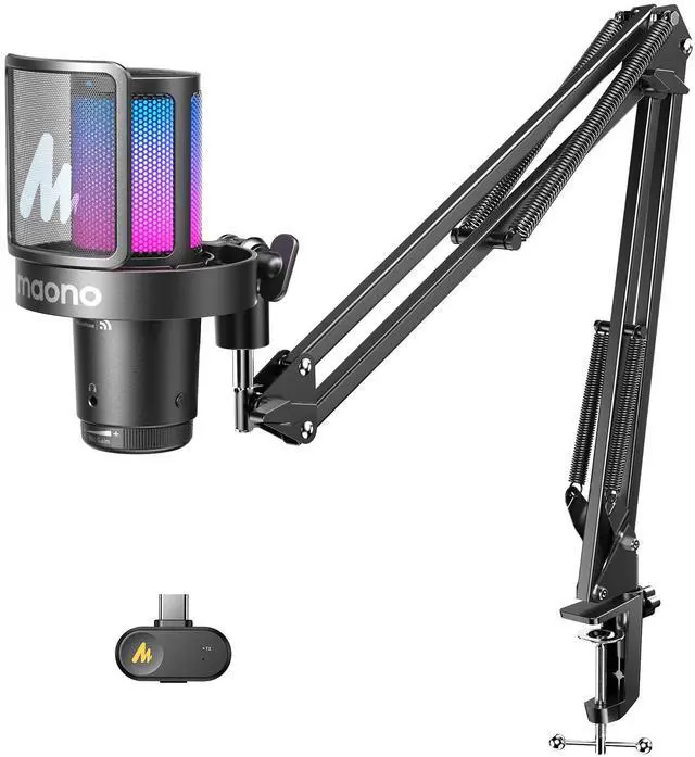 Main image of MAONO DGM20W Wireless Gaming Microphone for PC & Smartphones | USB-C Receiver, Clear Voice, Noise Reduction, Software Control, Custom RGB, Mute, Boom Mic Set for Discord Streaming & Gaming
