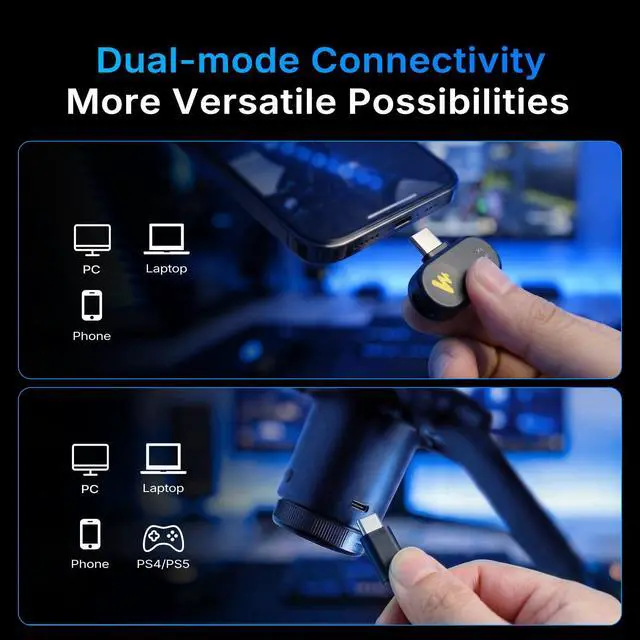 Alt view image 2 of 7 - MAONO DGM20W Wireless Gaming Microphone for PC & Smartphones | USB-C Receiver, Clear Voice, Noise Reduction, Software Control, Custom RGB, Mute, Boom Mic Set for Discord Streaming & Gaming